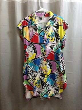 Love Vibrant Multi-Color Geometric & Floral Button-Down Dress